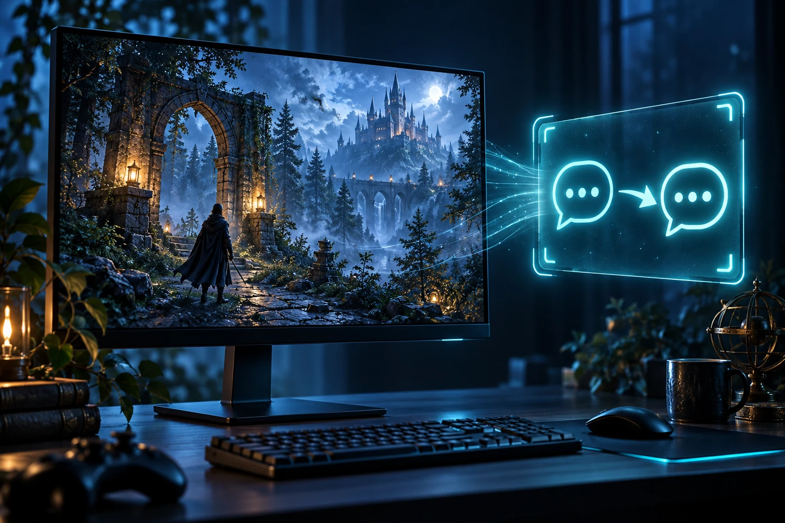 Yula Game Translator tanıtım illüstrasyonu; gerçek oyun veya uygulama ekran görüntüsü değildir.